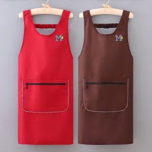 Waterproof Apron Sleeveless Bib Apron With Zipper Pocket Kitchen Cooking Restaurant Chef Workwear For Women Men
