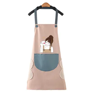 Grembiule da cucina impermeabile con tasche e asciugamani, elegante stampa di ragazza da caffè.