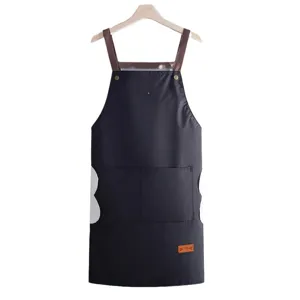 Waterproof kitchen apron with pockets and wiping towels, black adjustable cross-back bib apron for cooking baking.