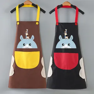 Waterproof Kitchen Apron Wipeable Hands Cartoon Animal Print PVC Apron Adult Cooking Workwear Unisex Smock