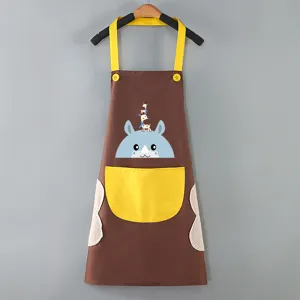 Waterproof kitchen apron with hand-wiping towels and cute cartoon design for cooking.
