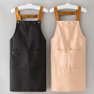 Delantal de Trabajo de Lona Correas Ajustables Delantal de Chef de Cocina con Bolsillos para Café Panadería Restaurante Unisex