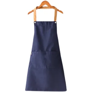 Delantal de trabajo de lona azul con bolsillos para cocina restaurante café panadería