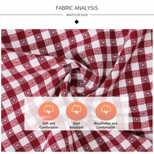 Red and white gingham cotton fabric close-up, breathable and comfortable texture design.
