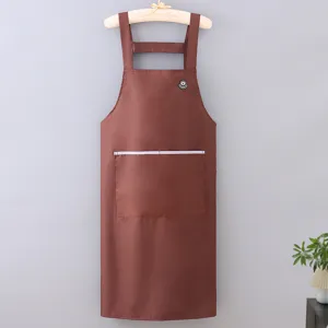 Solid color waterproof kitchen apron with front pocket, durable cooking work apron for home use.