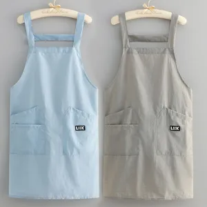 Solid Color Waterproof Apron Lightweight Breathable Kitchen Cooking Apron With Double Pockets Unisex Work Smock