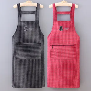 Long Cotton Plaid Apron For Women Men Household Kitchen Cooking Anti Stain Sleeveless Workwear With Pocket
