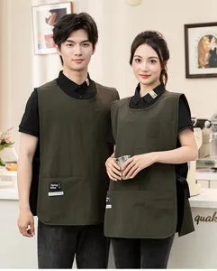 Chaleco delantal de trabajo verde oscuro para parejas, uniforme de barista para cafetería.