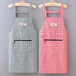 Cotton Linen Bib Apron With Pocket Fashion Oil-Proof Anti-Fouling Kitchen Work Clothes For Women Home Cooking Cleaning