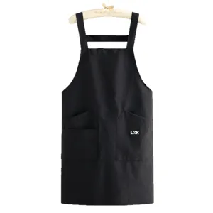 Solid black apron nylon lightweight water-repellent kitchen work cooking chef apron front pocket
