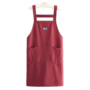 Rote Baumwoll-Küchenschürze mit zwei Taschen und Schultergurten für Damen Kochen Hausarbeit