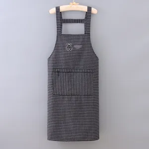 Long plaid kitchen apron with pocket, comfortable cotton sleeveless work apron for home.