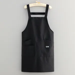 Black water-repellent work apron, lightweight summer cooking apron with pockets.