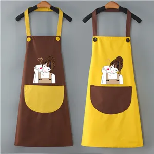 Cute Japanese style waterproof kitchen apron for cooking, home housework and daily work wear.