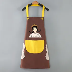 Waterproof kitchen apron with pockets cute cartoon design comfortable fabric for cooking baking
