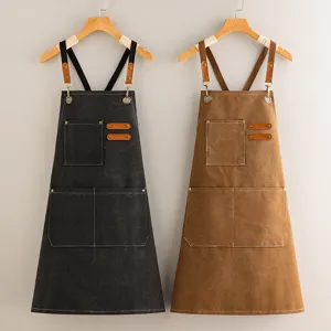 Segeltuch Arbeitsschürze Für Männer Frauen Küche Restaurant Café Verstellbarer Kreuzgurt Mit Taschen Denim Stil