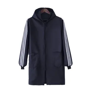 Black long sleeve hooded waterproof apron coat with white stripes for winter workwear.