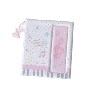 Carpeta de tarjetas fotográficas de PVC rosa y blanco estilo coreano con música