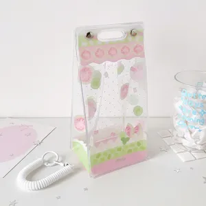 Transparent PVC doll display bag with cute pink cake design for anime plushies