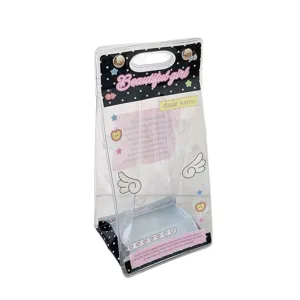 Clear angel wing display bag for 10cm cotton dolls with portable handle