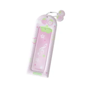 Pink PVC photo card holder with strawberry and star patterns for 4-frame life photos