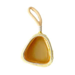 Minimalist yellow plush doll display bag with clear window and plush hanging loop
