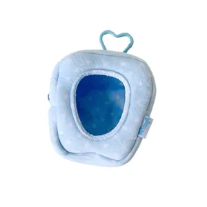 Light blue tooth-shaped plush doll display bag with transparent window and heart clip