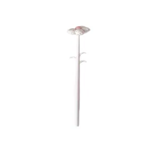 Elegant white gel pen topped with a pink dotted fabric flower on a clean white background.
