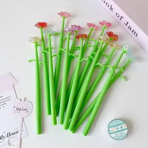 Creative Simulation Crystal Rose Flower Gel Pen Plastic Silicon 0.5mm Fine Tip Neutral Water Pen Stationery Gift For Students Office Women