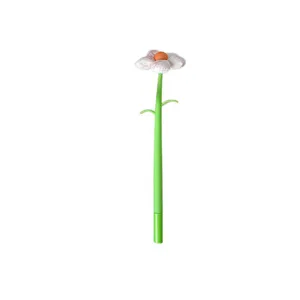 Cute fabric flower gel pen with green stem for creative student gifts and stress relief
