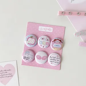 Set of six 25mm cute cartoon badge pins for DIY crafts and bag decoration