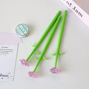Elegant set of 3 creative rose-shaped gel pens with crystal purple flower heads