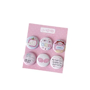 Set of six cute 25mm mini cartoon button badges with pins for DIY bags and journals