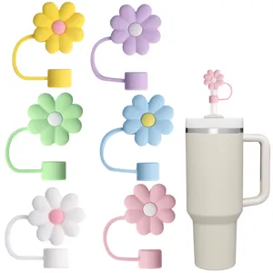 Silicone Straw Cover Cute Chrysanthemum Dust Plug Portable Reusable Cup Straw Protector For Tumbler Drinkware Accessories