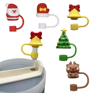 Ensemble de couvre-paille en silicone de Noël pour gobelets 10mm, anti-poussière.