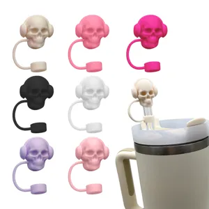 Kreativer Totenkopf Trinkhalm Abdeckung Silikon Staubschutzkappe Für Becher Trinkhalm Zubehör
