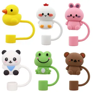 Cute Cartoon Animal Silicone Straw Cover Dustproof Plug Reusable Drinking Straw Cap For Cup Accessories