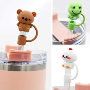 Cute cartoon animal silicone straw covers and dust plugs for 10mm tumblers detail view.