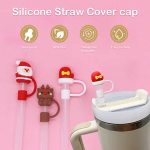 Couvercles de paille en silicone avec motifs de Noël mignons, anti-poussière.