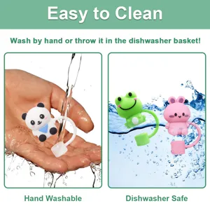 Silicone cartoon animal straw cover dust plug for 10mm straw, easy to clean dishwasher safe