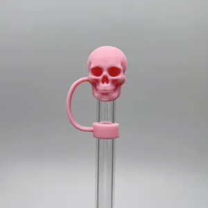 Simpatico copri cannuccia teschio in silicone rosa tappo antipolvere per bicchieri Stanley 1cm