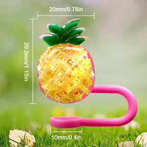 Süßer Ananas Strohhalmdeckel für 10mm Tassenstrohhalme Staubstopfen Silikon Kappe Zubehör