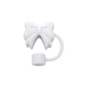 Copertura per cannnuccia in silicone bianco a fiocco per tazza, topper antipolvere carino.