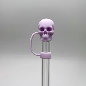 Copertura per cannuccia in silicone teschio viola tappo antipolvere per bicchiere