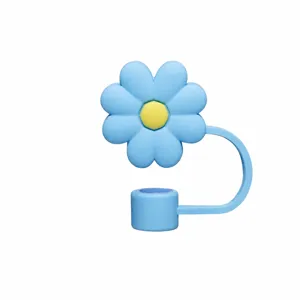 Blue silicone daisy straw topper cap dust cover for Stanley cup 10mm straw accessory details