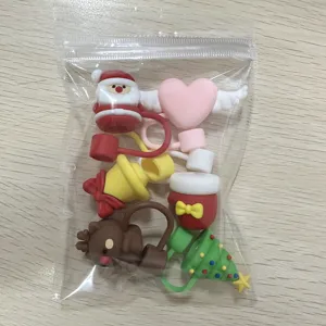 Ensemble de couvre-pailles en silicone de Noël, bouchon anti-poussière 10mm mignon