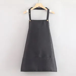 Short Kitchen Apron For Women Men Polyester Waterproof Cooking Apron With Pockets Adjustable Halter Back Strap Home