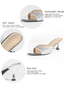 Silver rhinestone stiletto mule detail, pointed toe and comfortable insole design.