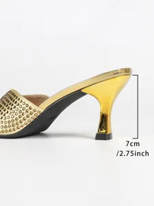 Gouden strass hoge hak mules voor vrouwen sexy 7cm stiletto feest schoenen chic