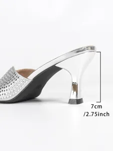 Zilveren strass high heel sandalen, 7 cm stilettohak, sprankelende feest damesschoenen nieuw.